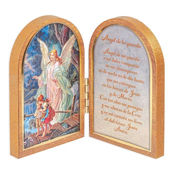 Angel de la Guarda Placa Doble de Madera Diptych Prayer  in Spanish