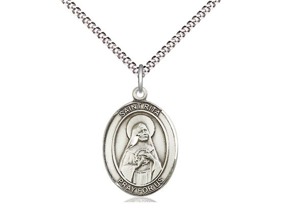 St Rita of Cascia Sterling Silver Oval Medal