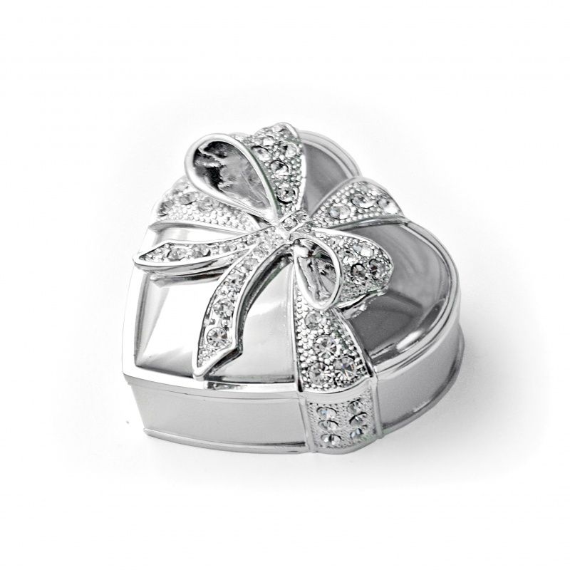 WEDDING ARRAS COINS SILVER HEART WITH SPARKLE RIBBON GIFT BOXED