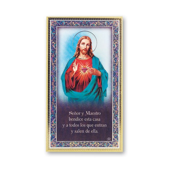 Sagrado Corazon de Jesus con Oracion, Placa de Madera
