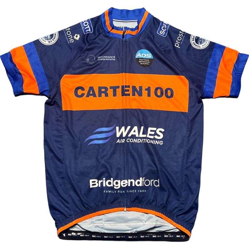 Carten 100 sponsored men's blue cycling jersey 36 chest