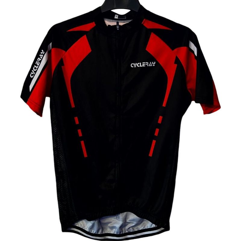 CYCLERAY Large black red short sleeve men's cycling jersey 36 chest