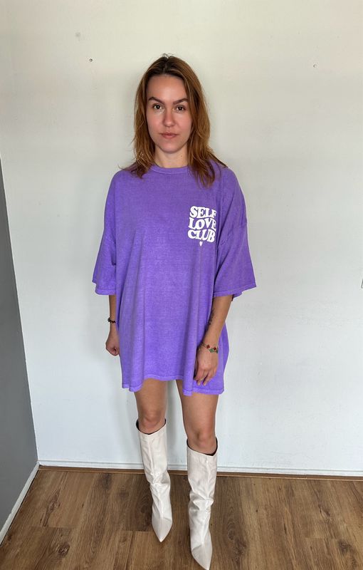 T-shirt dress self love - paars
