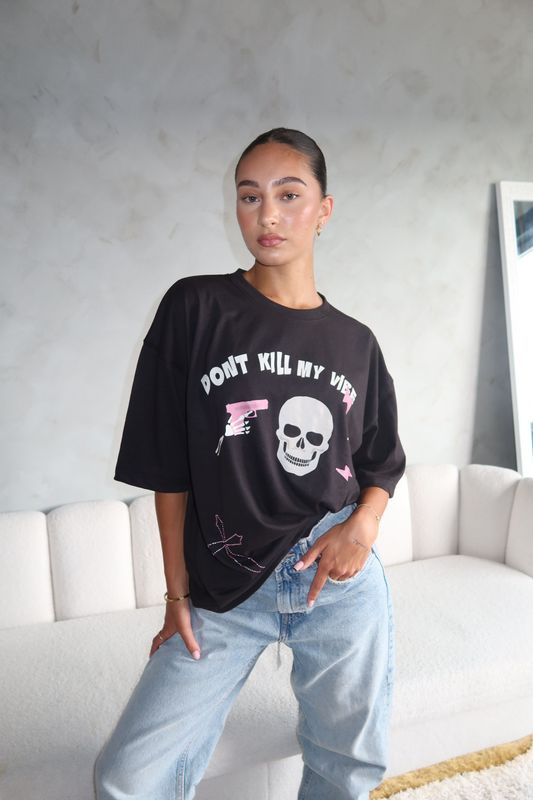 DON’T KILL MY VIBE RHINESTONE TEE – BY PRIORITY DON’T KILL MY VIBE RHINESTONE TEE – BY PRIORITY