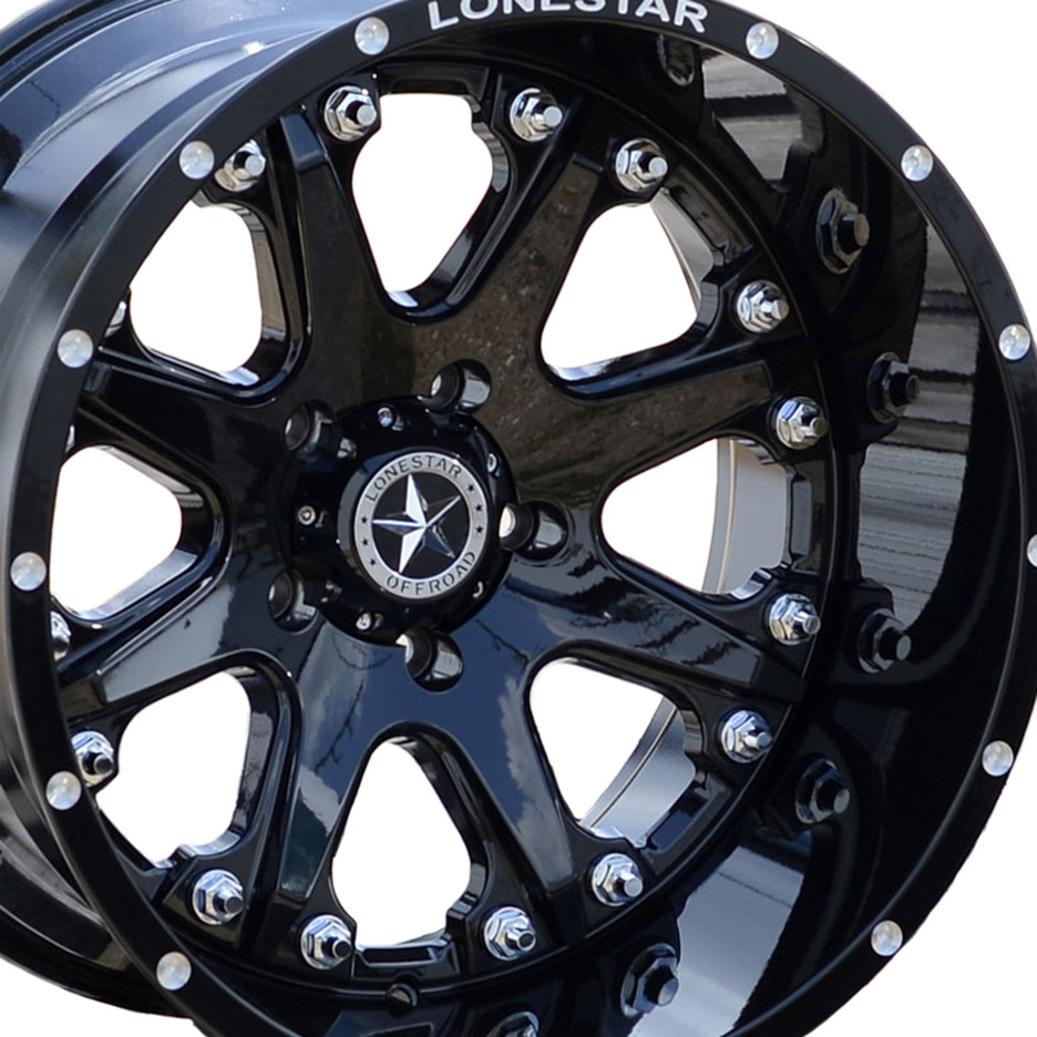 20x12 Gloss Black Lonestar Bandit Wheels (4), 5x5.5(139.7mm), -44mm Offset