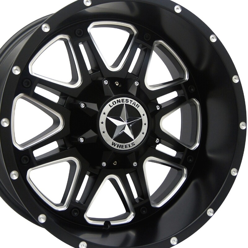 20x10 Matte Black & Milled Lonestar Outlaw Wheels (4), 8x180mm, -25mm Offset