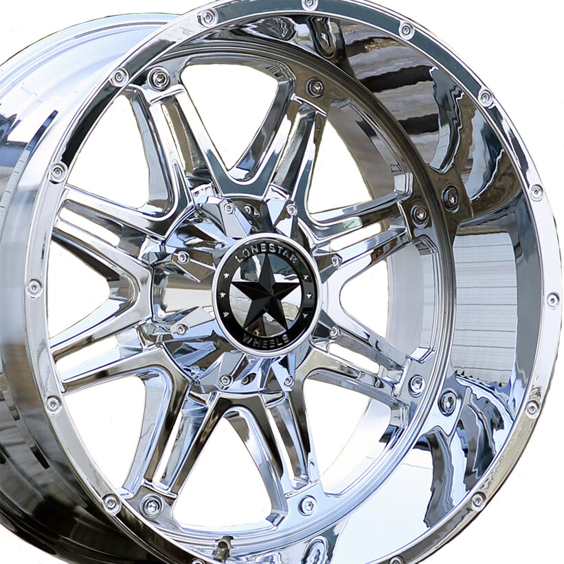 22x12 Chrome Lonestar Outlaw Wheels (4), 5x5.5(139.7mm) & 5x150mm, -44mm Offset