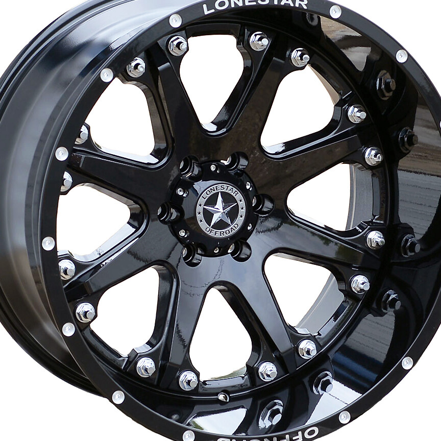20x12 Gloss Black Lonestar Bandit Wheels (4), 6x5.5(139.7mm), -44mm Offset