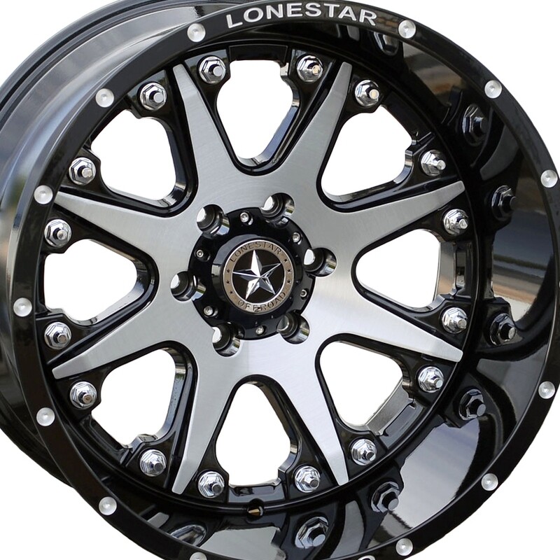 20x12 Gloss Black & Brushed Face Lonestar Bandit Wheels (4), 6x135mm, -44mm Offset