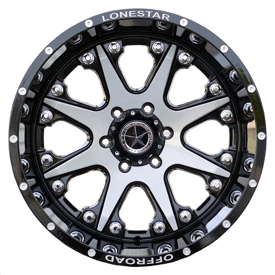 ガリバーボーイ　2枚セット 20x12 Gloss Black and Brushed Face Lonestar Bandit Wheels (4