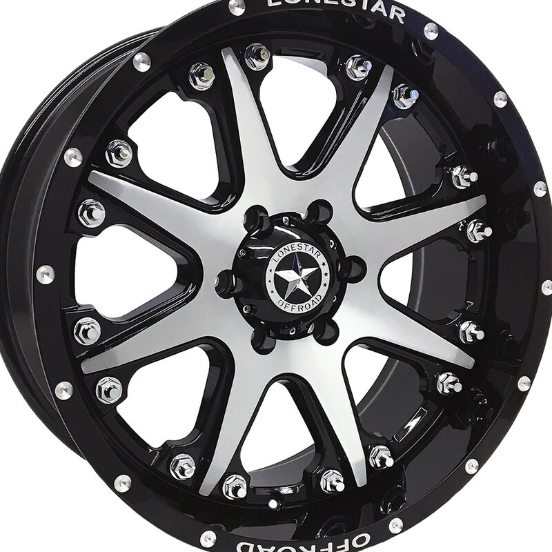 20x9 Gloss Black & Brushed Face Lonestar Bandit Wheels (4), 6x135mm, 0mm Offset