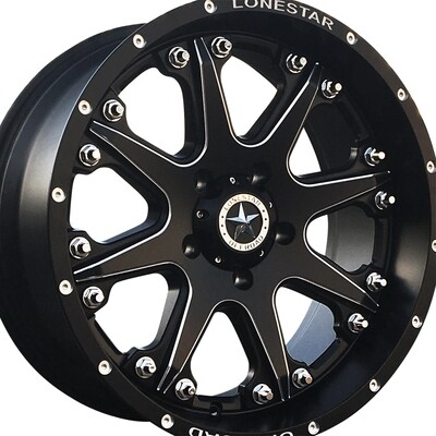 20x9 Matte Black & Milled Lonestar Bandit Wheels (4), 5x5.5(139.7mm), 0mm Offset