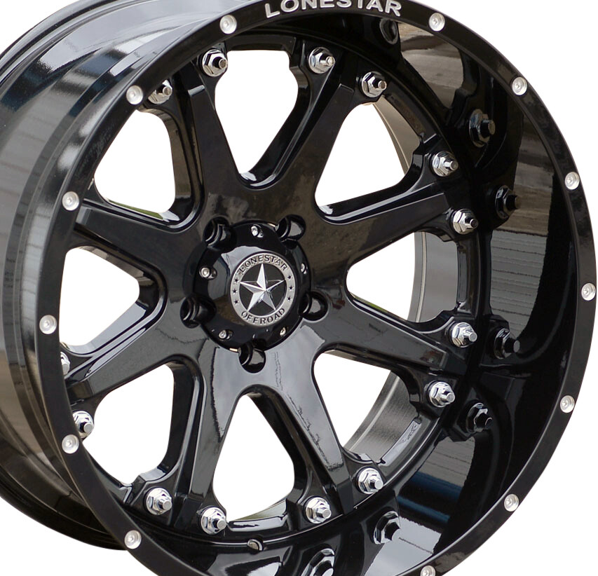 22x12 Gloss Black Lonestar Bandit Wheels (4), 8x180mm, -44mm Offset