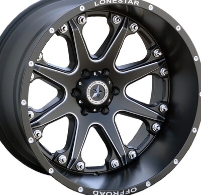 22x12 Matte Black & Milled Lonestar Bandit Wheels (4), 6x5.5(139.7mm), -44mm Offset