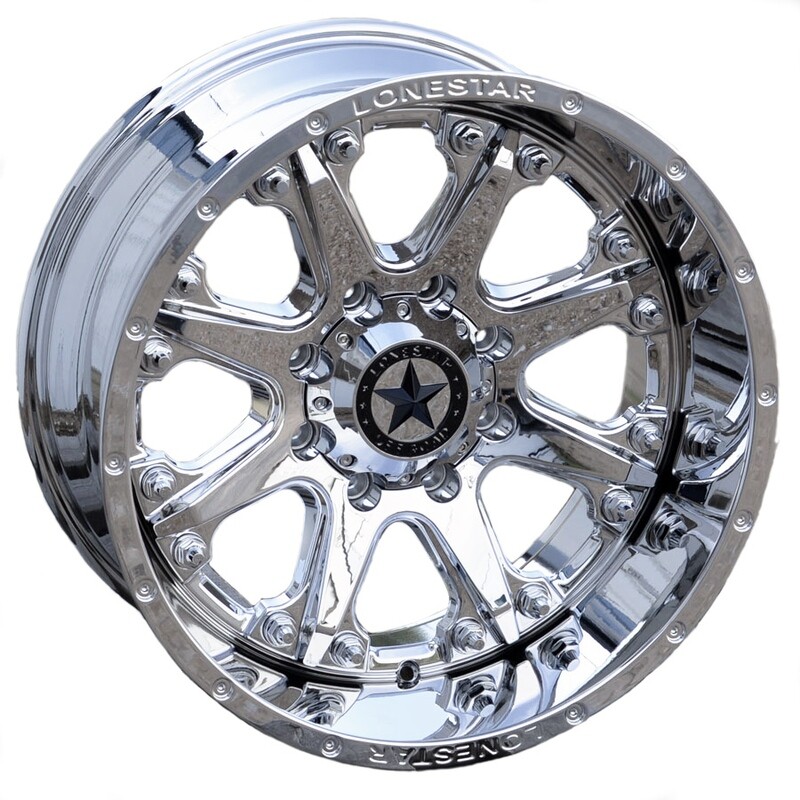 20x10 Chrome Lonestar Bandit Wheels (4), 8x6.5(165.1mm), -25mm Offset