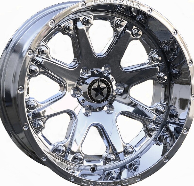 20x10 Chrome Lonestar Bandit Wheels (4), 6x135mm, -25mm Offset