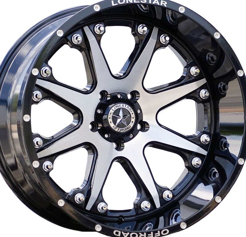 22x12 Gloss Black & Brushed Lonestar Bandit Wheel (4), 5x5.5(139.7mm), -44mm Offset
