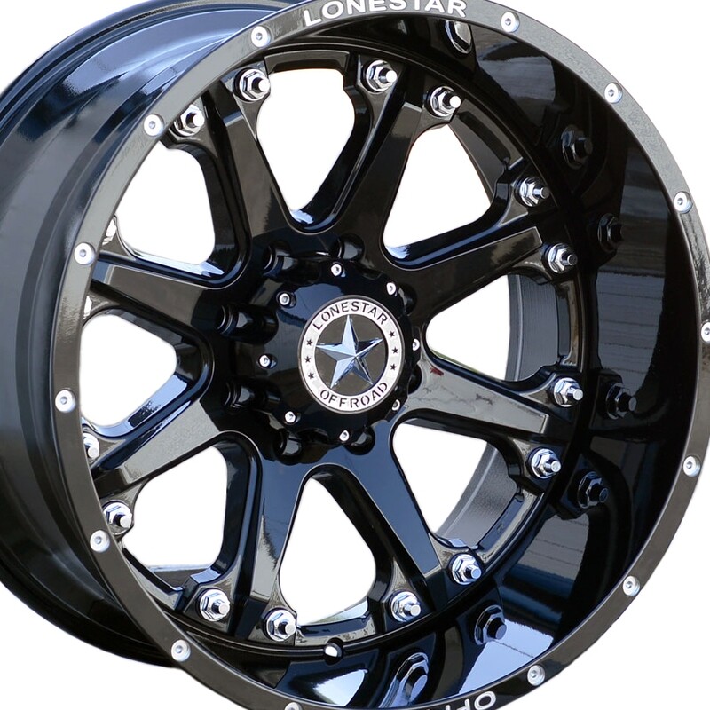 22x12 Gloss Black Lonestar Bandit Wheels (4), 8x6.5(165.1mm), -44mm Offset