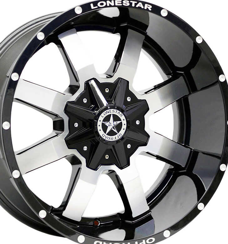 20x10 Gloss Black & Mirror Face Lonestar Gunslinger Wheels (4), 6x135mm & 6x5.5(139.7mm), -25mm Offset