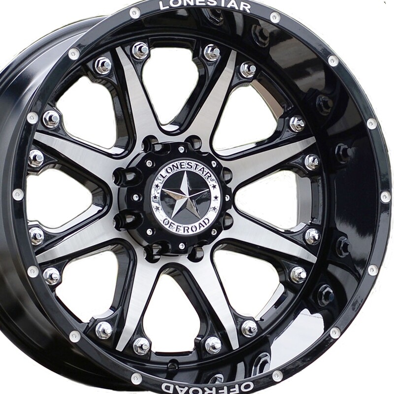 22x12 Gloss Black & Brushed Face Lonestar Bandit Wheels (4), 8x170mm, -44mm Offset