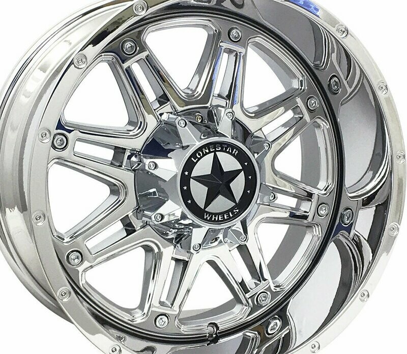 20x10 Chrome Lonestar Outlaw Wheels (4), 8x6.5(8x165.1mm), -25mm Offset