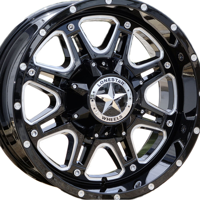 18x9 Gloss Black & Milled Lonestar Outlaw Wheels (4), 8x170mm, 0mm Offset