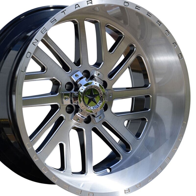 22x12 Brushed & Milled Lonestar Tomahawk Wheels (4), 6x5.5(139.7) & 6x135mm, -44mm Offset