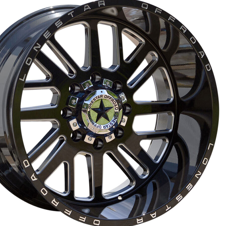 22x12 Gloss Black & Milled Lonestar Tomahawk Wheels (4), 8x6.5(165.1mm), -44mm Offset