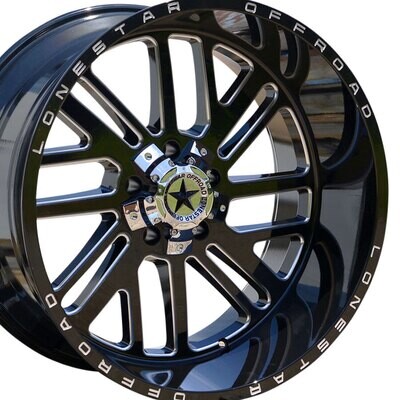 22x12 Gloss Black & Milled Lonestar Tomahawk Wheels (4), 5x5.5(139.7mm) & 5x5(5x127mm), -44mm Offset