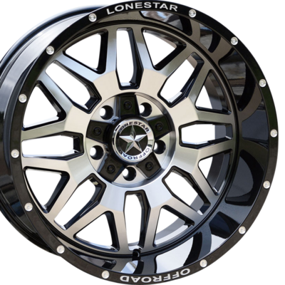 20x10 Gloss Black & Mirror Face Lonestar Renegade Wheels (4), 5x5.5(139.7mm) & 5x150mm, -25mm Offset