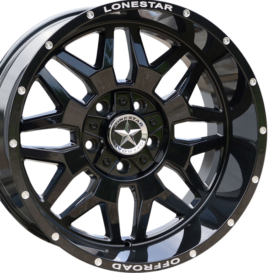 20x10 Gloss Black Lonestar Renegade Wheels (4), 5x5.5(139.7mm) & 5x150mm, -25mm Offset 20x10 Gloss Black Lonestar Renegade Wheels (4), 5x5.5(139.7mm) & 5x150mm, -25mm Offset