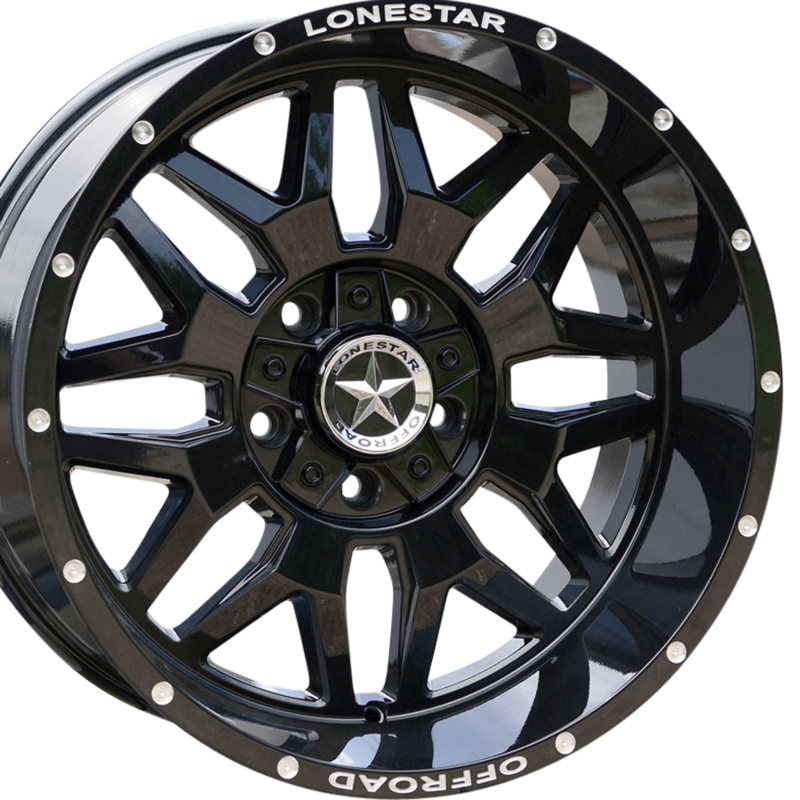 20x10 Gloss Black Lonestar Renegade Wheels (4), 5x5.5(139.7mm) & 5x150mm, -25mm Offset