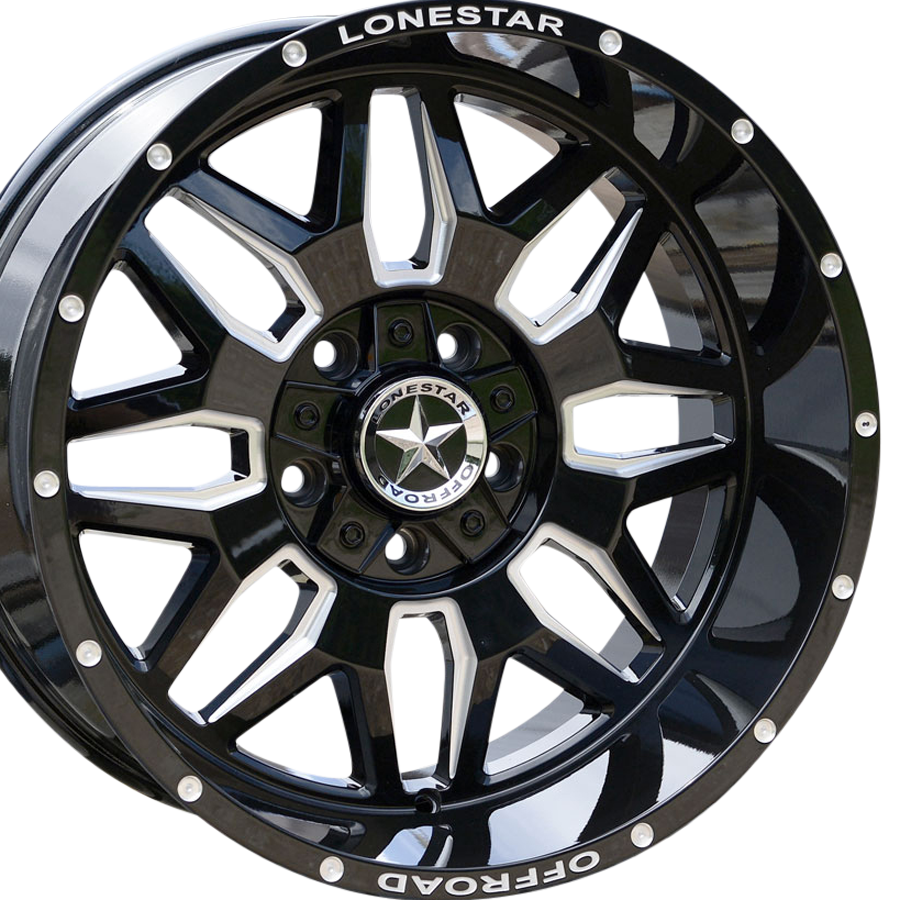 20x10 Gloss Black & Milled Lonestar Renegade Wheels (4), 5x5.5(139.7mm) & 5x150mm, -25mm Offset