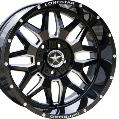 20x10 Gloss Black & Milled Lonestar Renegade Wheels (4), 5x5.5(139.7mm) & 5x150mm, -25mm Offset
