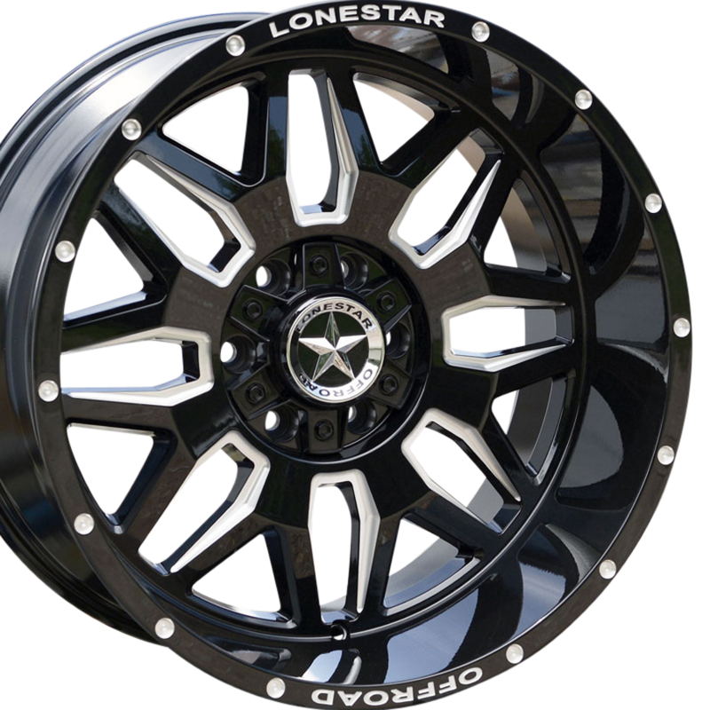 20x10 Gloss Black & Milled Lonestar Renegade Wheels (4), 6x5.5(139.7mm) & 6x135mm, -25mm Offset 20x10 Gloss Black & Milled Lonestar Renegade Wheels (4), 6x5.5(139.7mm) & 6x135mm, -25mm Offset