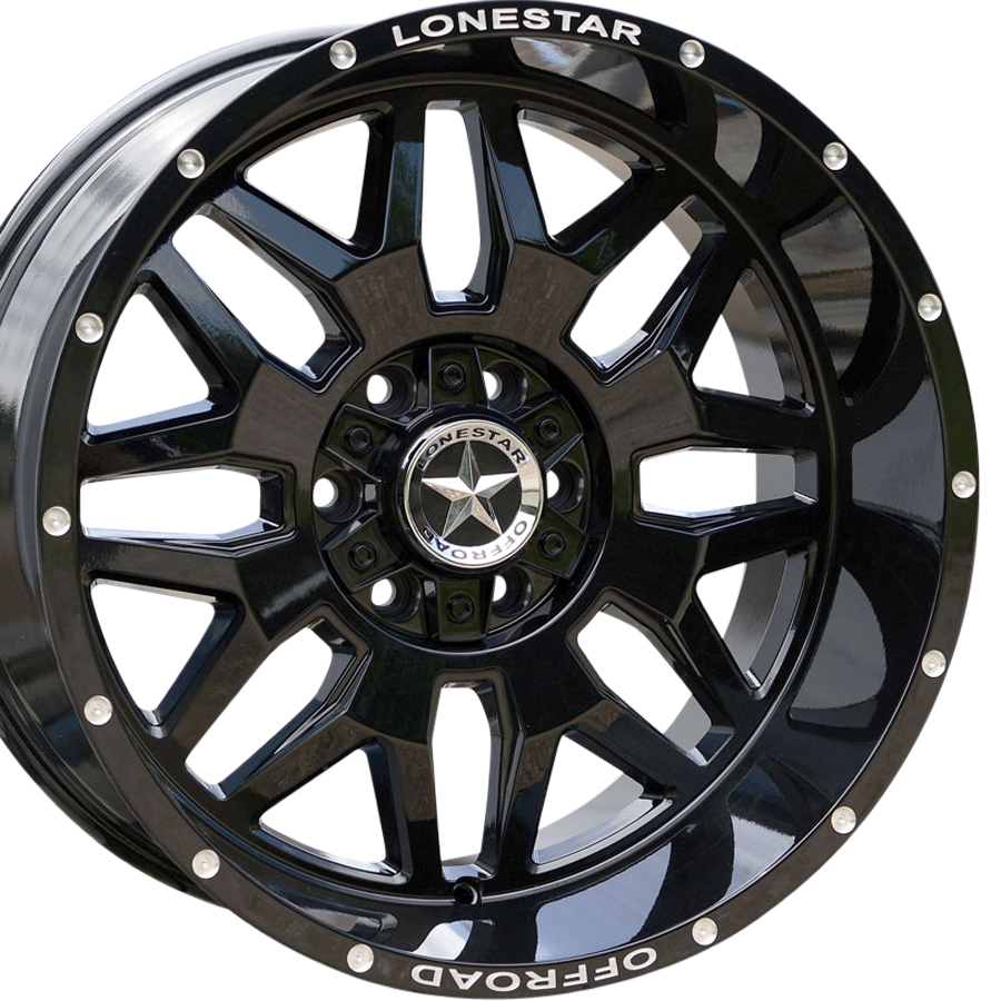 20x10 Gloss Black Lonestar Renegade Wheels (4), 6x5.5(139.7mm) & 6x135mm, -25mm Offset
