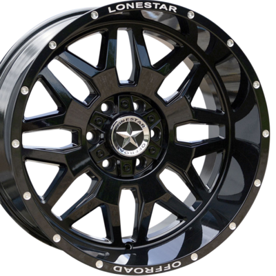 20x10 Gloss Black Lonestar Renegade Wheels (4), 6x5.5(139.7mm) & 6x135mm, -25mm Offset