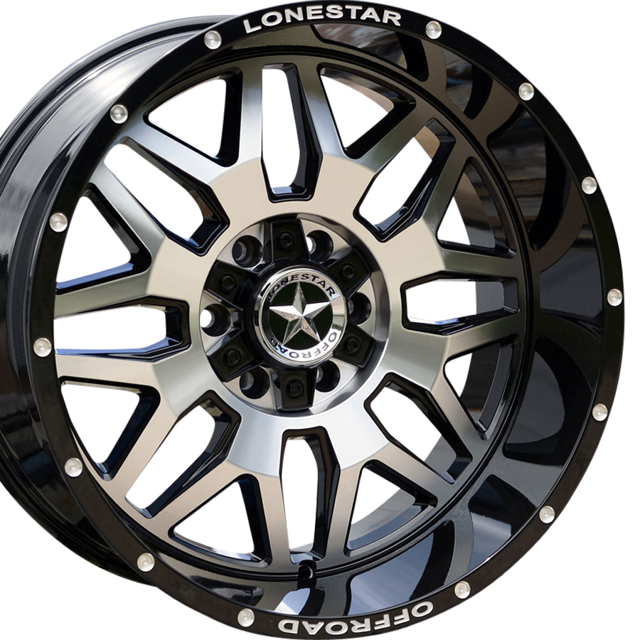 20x10 Gloss Black & Mirror Face Lonestar Renegade Wheels (4), 6x5.5(139.7mm) & 6x135mm, -25mm Offset 20x10 Gloss Black & Mirror Face Lonestar Renegade Wheels (4), 6x5.5(139.7mm) & 6x135mm, -25mm Offset