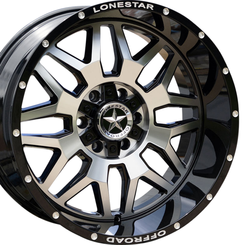 20x10 Gloss Black & Mirror Face Lonestar Renegade Wheels (4), 6x5.5(139.7mm) & 6x135mm, -25mm Offset