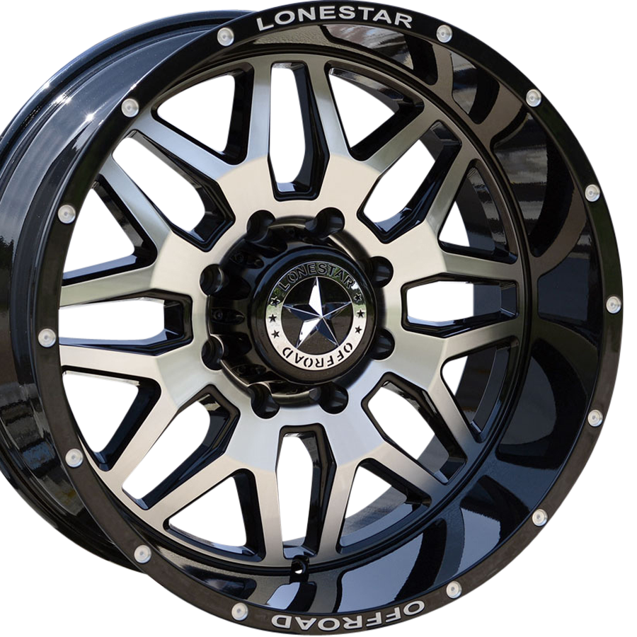 20x10 Gloss Black & Mirror Face Lonestar Renegade Wheels (4), 8x170mm, -25mm Offset