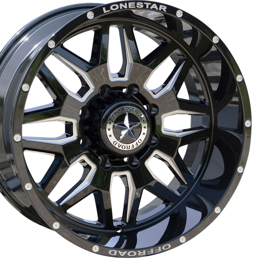 20x10 Gloss Black & Milled Lonestar Renegade Wheels (4), 8x170mm, -25mm Offset