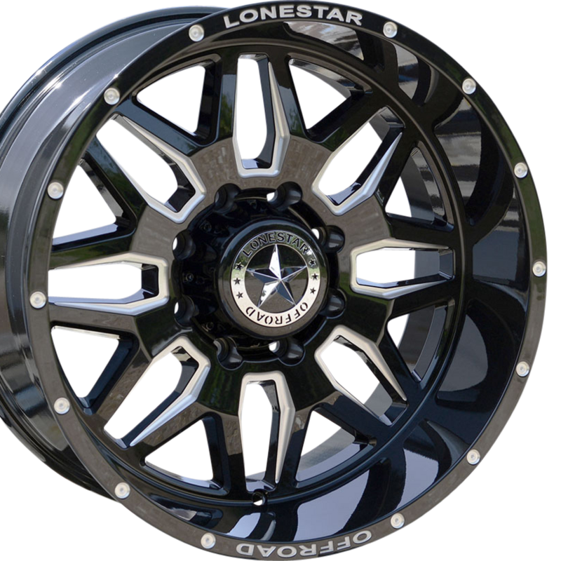 20x10 Gloss Black & Milled Lonestar Renegade Wheels (4), 8x170mm, -25mm Offset