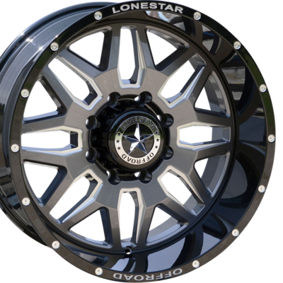 20x10 Gloss Black, Gunmetal Face & Milled Lonestar Renegade Wheels (4), 8x170mm, -25mm Offset