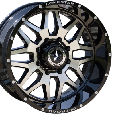 20x10 Gloss Black & Mirror Face Lonestar Renegade Wheels (4), 8x6.5(165.1mm), -25mm Offset