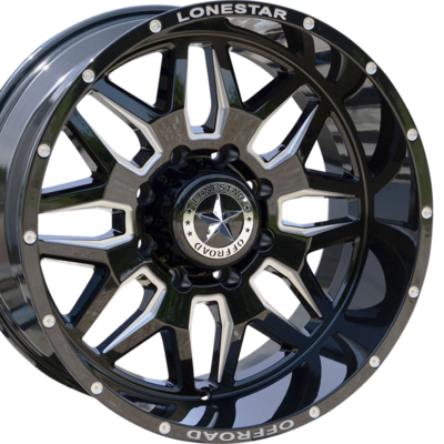20x10 Gloss Black & Milled Lonestar Renegade Wheels (4), 8x180mm, -25mm Offset
