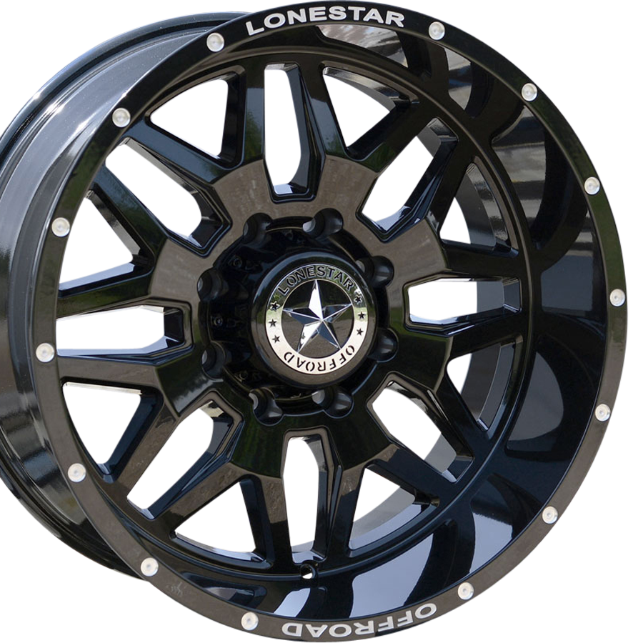 20x10 Gloss Black Lonestar Renegade Wheels (4), 8x180mm, -25mm Offset