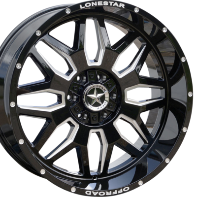 22x10 Gloss Black & Milled Lonestar Renegade Wheels (4), 6x5.5(139.7mm) & 6x135mm, -25mm Offset