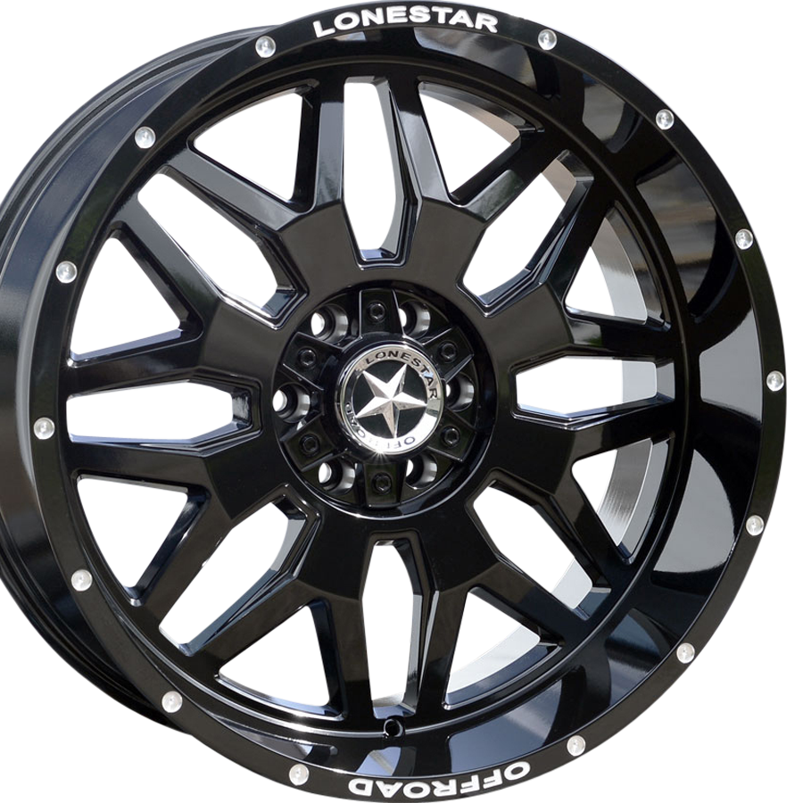 22x10 Gloss Black Lonestar Renegade Wheels (4), 6x5.5(139.7mm) & 6x135mm, -25mm Offset 22x10 Gloss Black Lonestar Renegade Wheels (4), 6x5.5(139.7mm) & 6x135mm, -25mm Offset