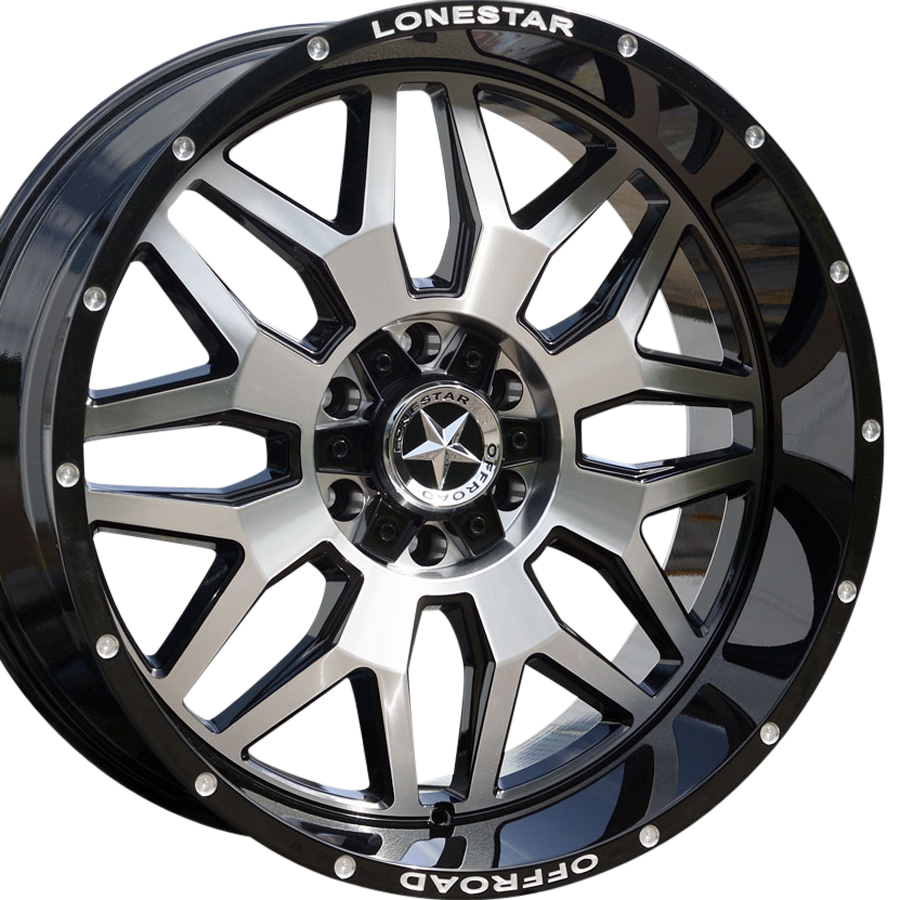 22x10 Gloss Black & Mirror Face Lonestar Renegade Wheels (4), 6x5.5(139.7mm) & 6x135mm, -25mm Offset