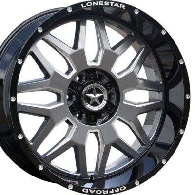 22x10 Gloss Black, Gunmetal Face & Milled Lonestar Renegade Wheels (4), 6x5.5(139.7mm) & 6x135mm, -25mm Offset